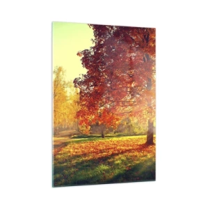 Impression sur verre - Image sur verre - Allée d'automne avec des rayons de soleil - 50x70cm - Le roux est beau - Décoration murale moderne pour le salon et la chambre ARTTOR