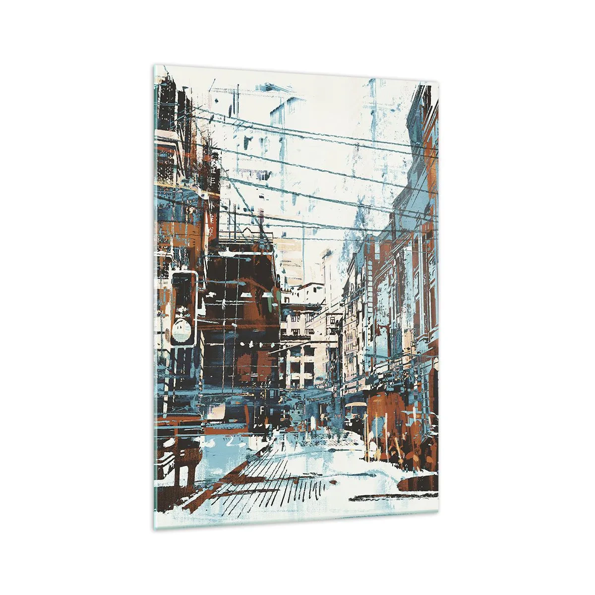 Impression sur verre - Image sur verre - Un paysage urbain aux tons bleus et orange - 70x100cm - Un sentier de ville usé - Décoration murale moderne pour le salon et la chambre ARTTOR