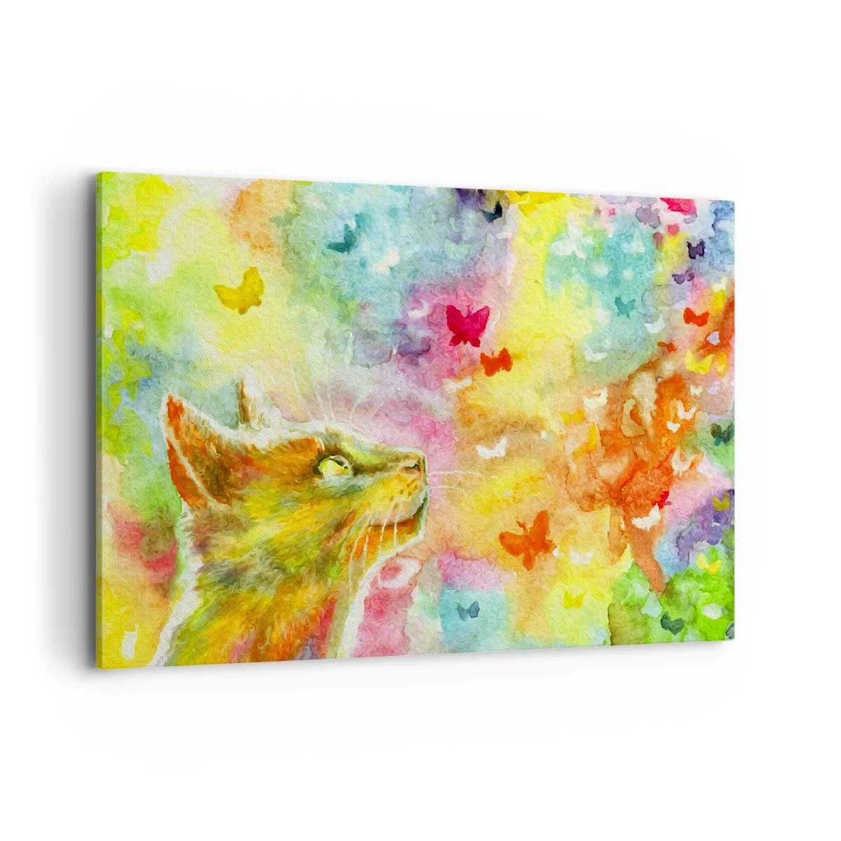 Impression sur toile - Image sur toile - Un chat entouré de papillons colorés - 120x80cm - Bayou-bayou au paradis des chats - Décoration murale moderne pour le salon et la chambre ARTTOR
