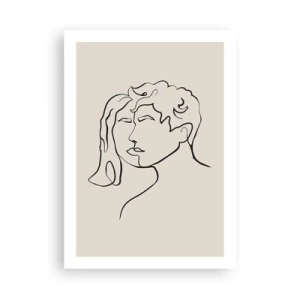 Affiche - Poster - Un croquis minimaliste des visages d'un couple sur fond beige. - 50x70cm - Et l'unité est apparue - Décoration murale moderne pour le salon et la chambre ARTTOR
