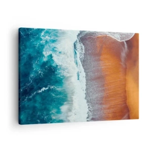Impression sur toile - Image sur toile - Une vue des vagues de l'océan s'écrasant sur la plage dorée - 70x50cm - Caresse de l'océan - Décoration murale moderne pour le salon et la chambre ARTTOR