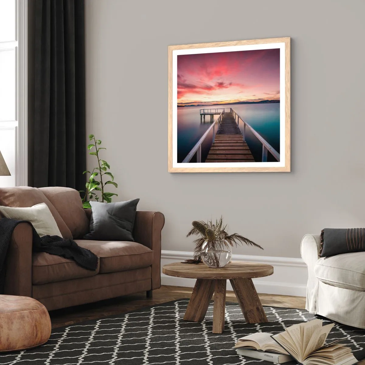 Affiche dans un chêne clair - Poster - La douce flamme du soir - 40x40 cm