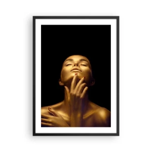 Affiche dans un cadre noir - Poster - Une figure dorée sur fond noir dans une pose élégante - 50x70cm - Comme de la soie dorée - Décoration murale moderne pour le salon et la chambre ARTTOR