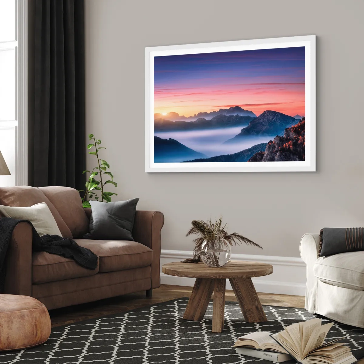 Affiche dans un cadre blanc - Poster - Au-dessus des vallées - 50x40 cm