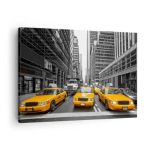 Impression sur toile - Image sur toile - Taxis jaunes dans les rues de New York - 70x50cm - C'est nous qui colorons la ville - Décoration murale moderne pour le salon et la chambre ARTTOR