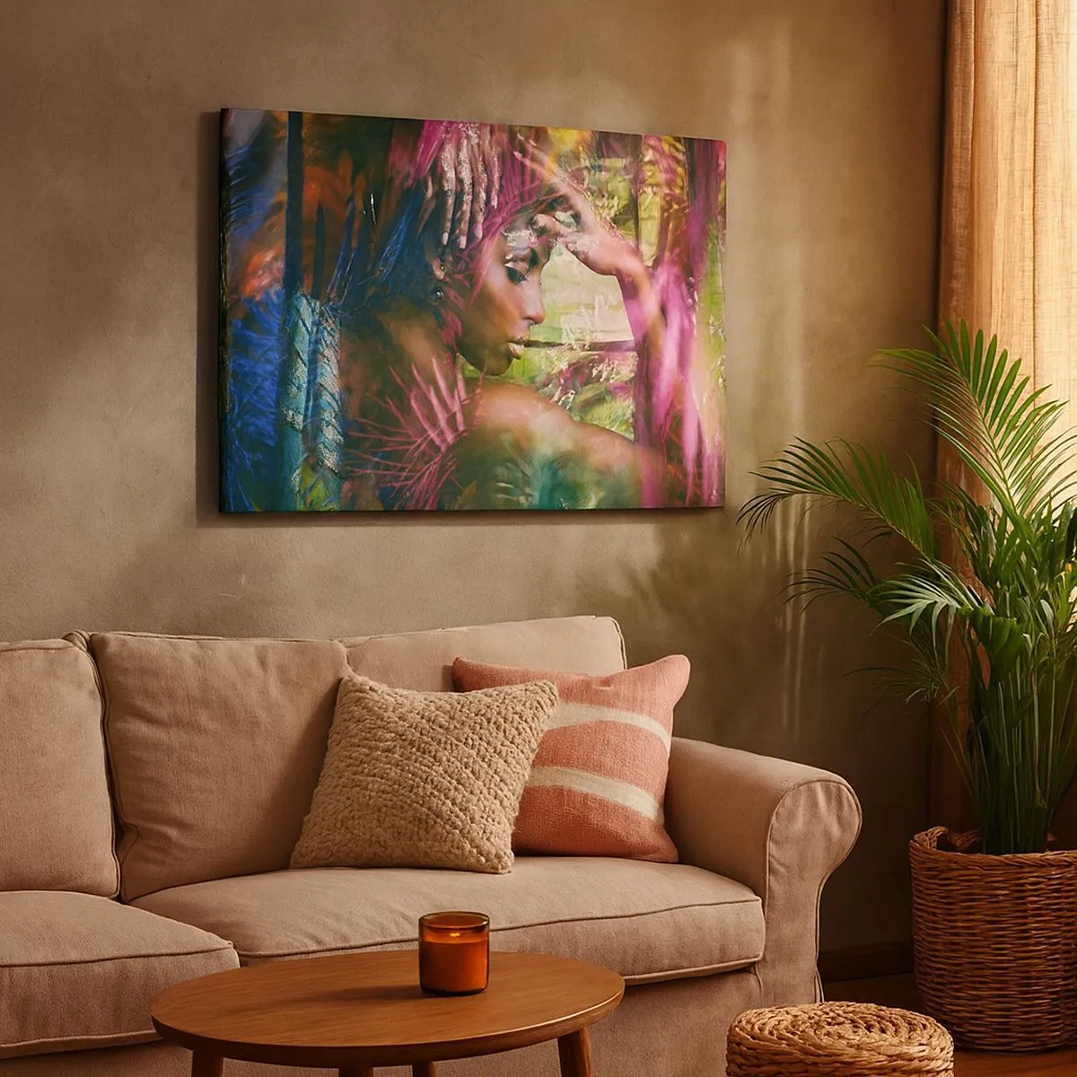 Impression sur toile - Image sur toile - Portrait d'une femme entourée d'une végétation exotique - 70x50cm - Dame Nature dans la jungle - Décoration murale moderne pour le salon et la chambre ARTTOR