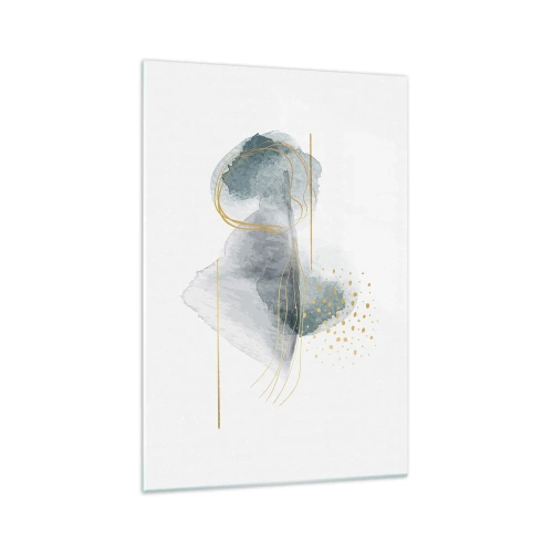 Impression sur verre - Image sur verre - Une composition abstraite dans des tons turquoise et or. - 70x100cm - À propos de la relation entre le gris et l'or - Décoration murale moderne pour le salon et la chambre ARTTOR