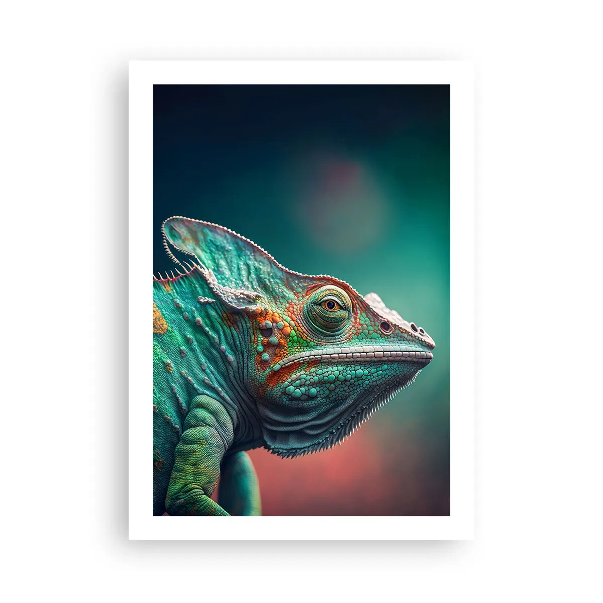 Affiche - Poster - Un caméléon coloré sur un fond saisissant - 50x70cm - Vous me voyez? Pas bien… - Décoration murale moderne pour le salon et la chambre ARTTOR