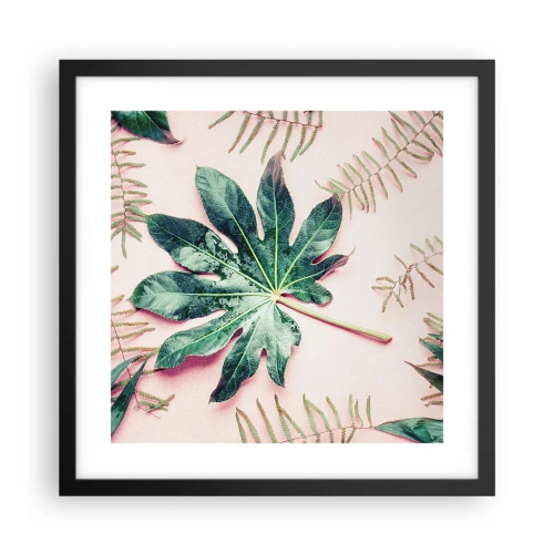 Affiche dans un cadre noir - Poster - Étude de verdure sur fond rose - 40x40 cm