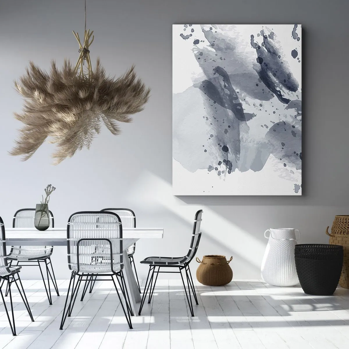 Impression sur toile - Image sur toile - Taches abstraites dans des tons bleus sur fond clair - 80x120cm - Étude de la nature de l'eau - Décoration murale moderne pour le salon et la chambre ARTTOR