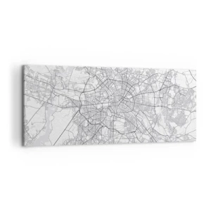 Impression sur toile - Image sur toile - Carte détaillée de la ville en noir et blanc - 120x50cm - Fleur de Berlin - Décoration murale moderne pour le salon et la chambre ARTTOR