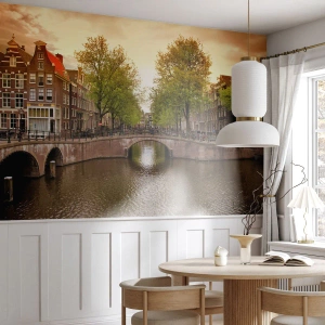 Papier peint sur mesure Premium Sand - En bateau ou à vélo ? - Ville, Amsterdam, Canal du pont de bateaux