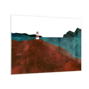 Impression sur verre - Image sur verre - Un phare sur fond de mer turquoise et de falaises rouges - 70x50cm - En regardant la mer - Décoration murale moderne pour le salon et la chambre ARTTOR