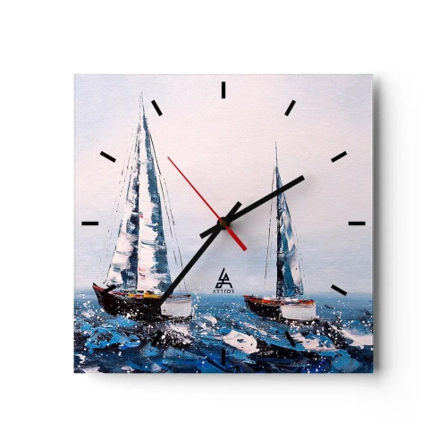 Horloge murale - Pendule murale - Voiliers sur une mer agitée dans une composition picturale - 30x30cm - Confrérie du vent - Décoration murale moderne pour le salon et la chambre ARTTOR
