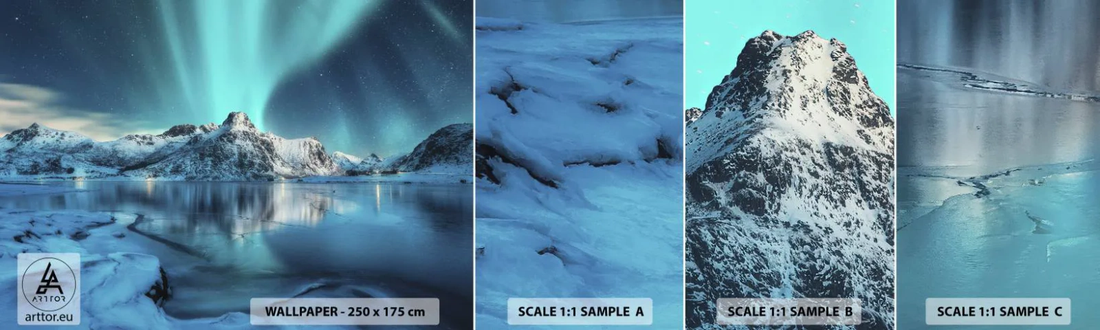 Échantillon De Papier Peint Standard Eco - Nuit de lumières - Aurores boréales, Norvège, Paysage - 100x30 cm