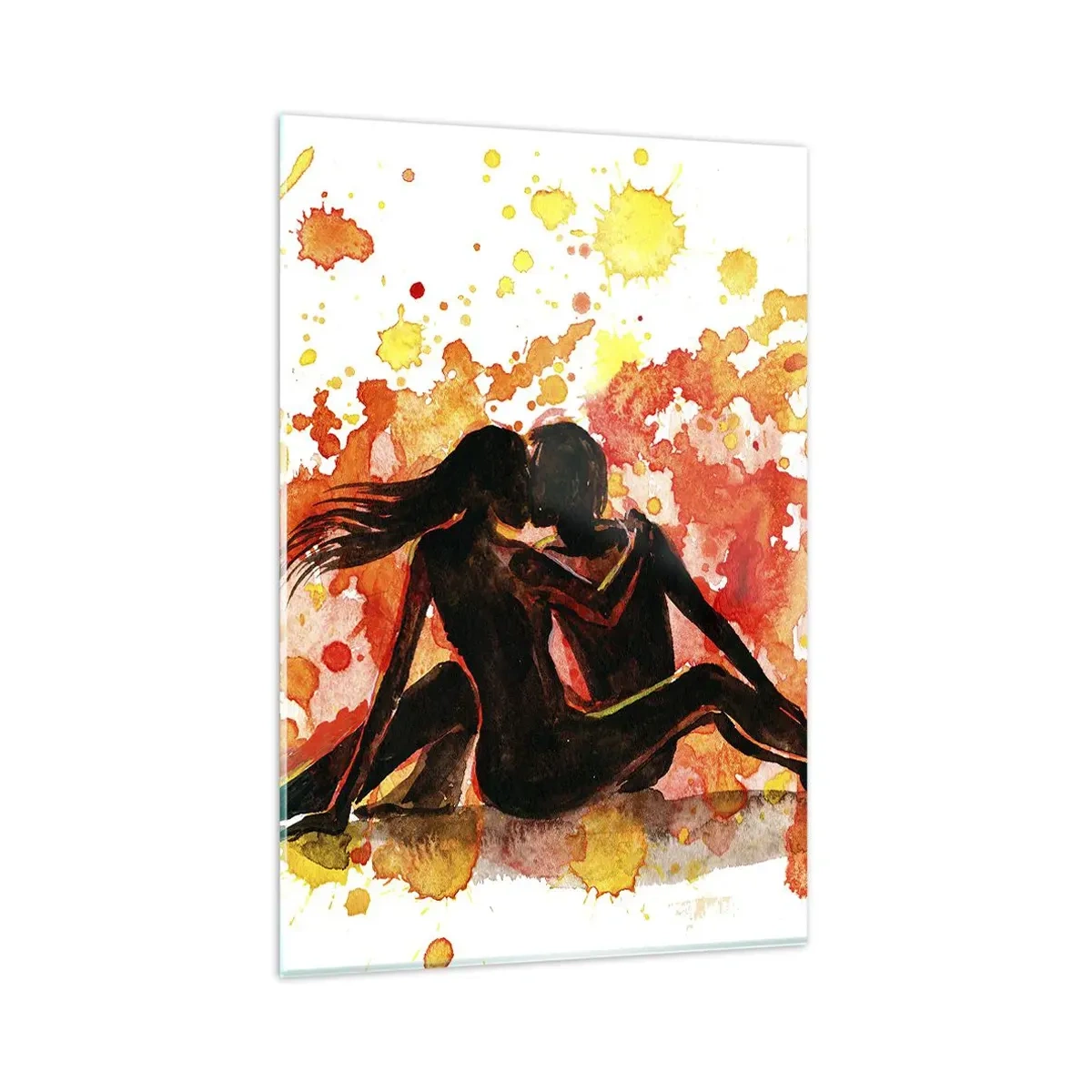 Impression sur verre - Image sur verre - Une aquarelle romantique de deux personnes aux couleurs chaudes. - 80x120cm - Et la lumière fut - Décoration murale moderne pour le salon et la chambre ARTTOR