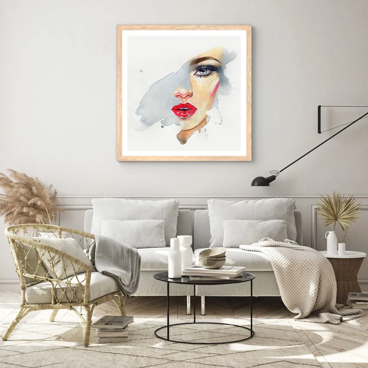 Affiche dans un chêne clair - Poster - Reflet dans une goutte d'eau - 50x50 cm