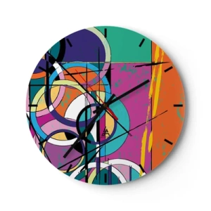 Horloge murale - Pendule murale - Un cadran d'horloge avec un motif géométrique abstrait aux couleurs vives. - 30x30cm - Roues sur roues - Décoration murale moderne pour le salon, la cuisine et la chambre ARTTOR