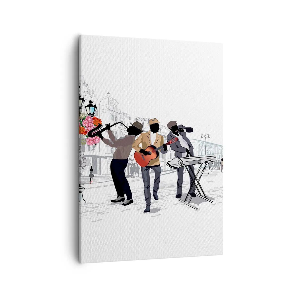 Impression sur toile - Image sur toile - Des musiciens de rue jouent dans un paysage urbain - 50x70cm - Musique de rue - Décoration murale moderne pour le salon et la chambre ARTTOR