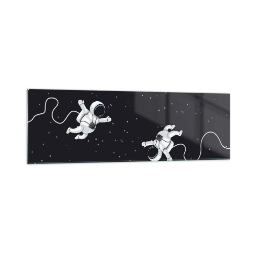 Impression sur verre - Image sur verre - Des astronautes flottant dans l'espace sur fond d'étoiles - 160x50cm - Sortie cosmique - Décoration murale moderne pour le salon et la chambre ARTTOR