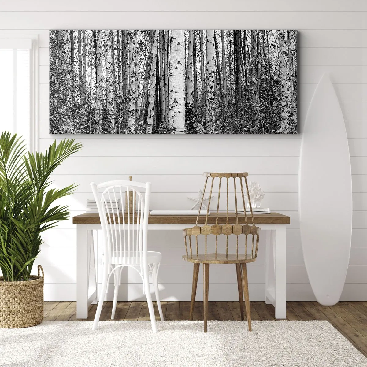 Impression sur toile - Image sur toile - Bouleaux noirs et blancs dans la forêt - 120x50cm - Enchevêtrement de bouleau - Décoration murale moderne pour le salon et la chambre ARTTOR