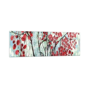 Impression sur verre - Image sur verre - Feuilles rouges sur un ciel lumineux avec des motifs abstraits - 160x50cm - Arbre en écarlate - Décoration murale moderne pour le salon et la chambre ARTTOR