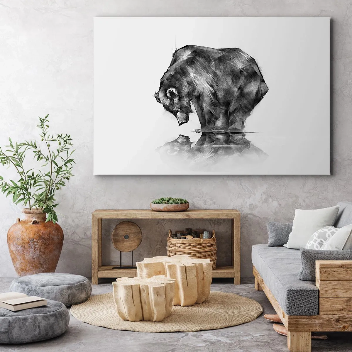 Impression sur toile - Image sur toile - Un dessin d'un ours dans un style minimaliste - 70x50cm - Ravi de rencontrer quelqu'un de proche - Décoration murale moderne pour le salon et la chambre ARTTOR