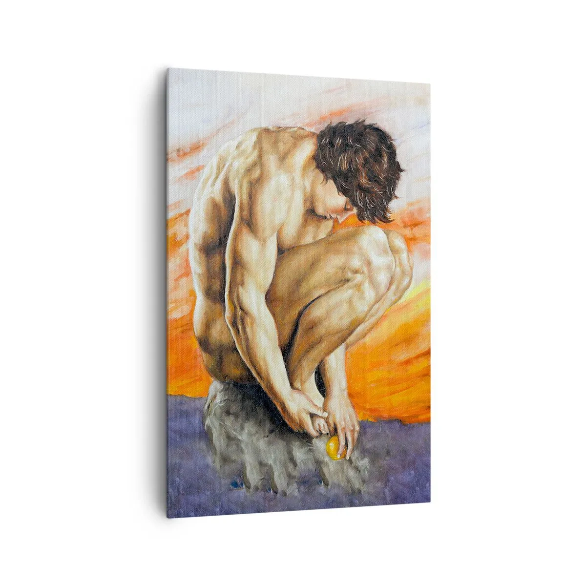 Impression sur toile - Image sur toile - Un homme perdu dans ses pensées sur fond de coucher de soleil - 80x120cm - Plongé dans ses pensées - Décoration murale moderne pour le salon et la chambre ARTTOR