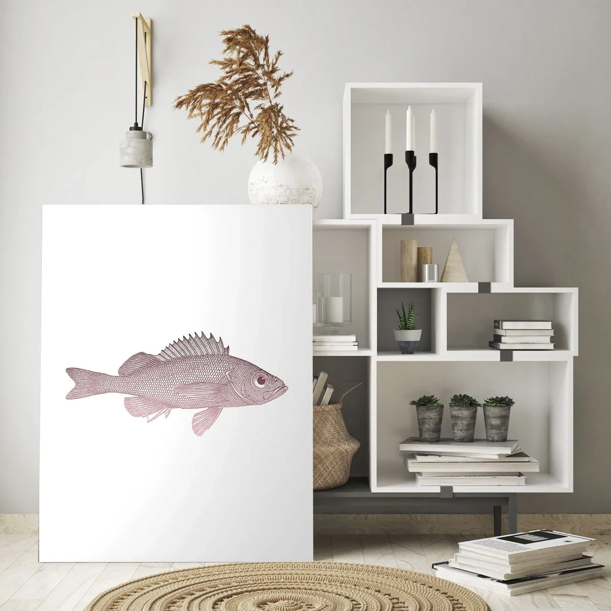 Impression sur verre - Image sur verre - Illustration détaillée d'un poisson sur fond blanc - 80x120cm - Poisson aux grands yeux - Décoration murale moderne pour le salon et la chambre ARTTOR
