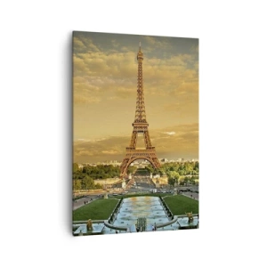 Impression sur toile - Image sur toile - La Tour Eiffel à Paris au coucher du soleil - 70x100cm - La reine de Paris - Décoration murale moderne pour le salon et la chambre ARTTOR