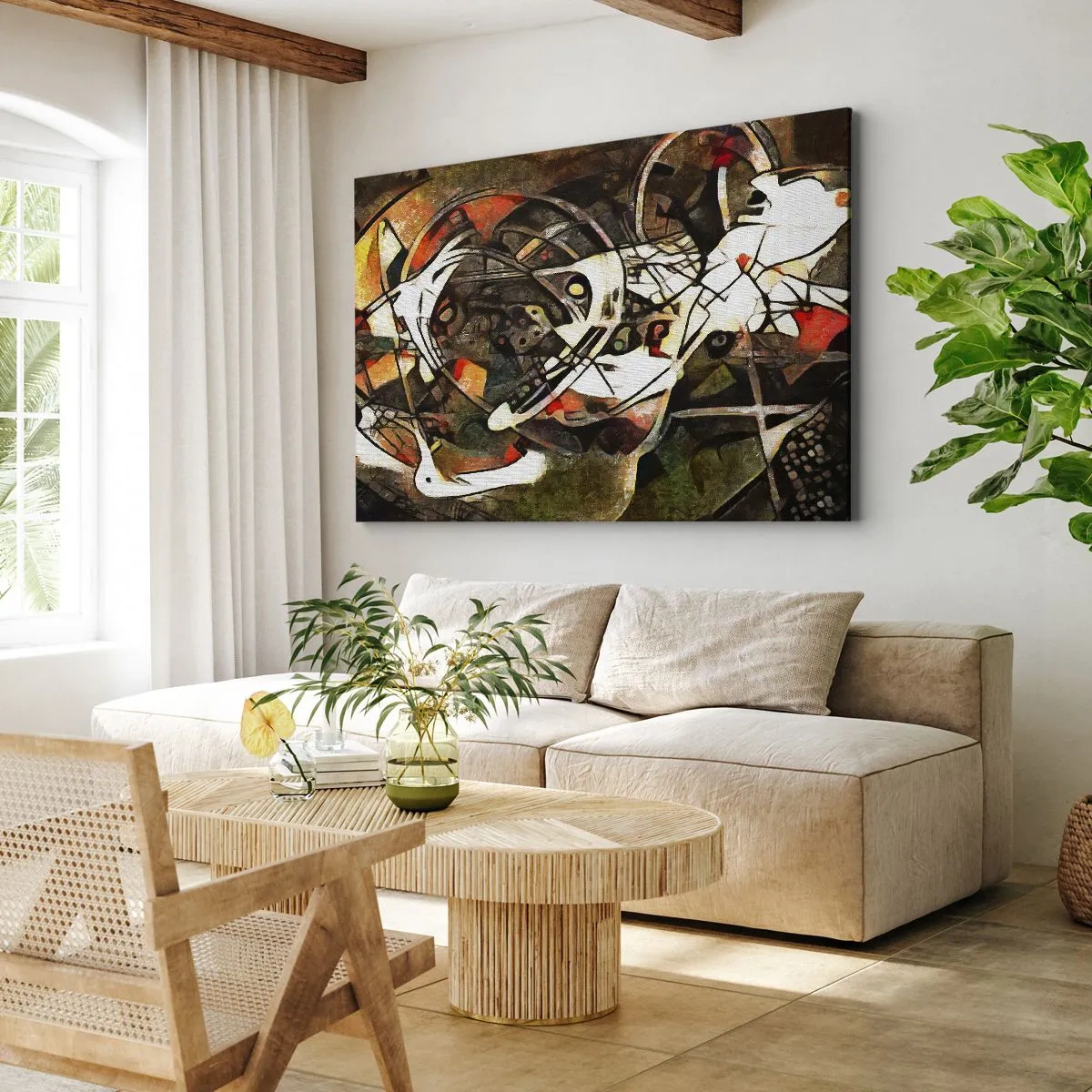 Impression sur toile - Image sur toile - Abstraction expressive dans des tons sombres avec des lignes dynamiques. - 70x50cm - Vous entendez le mouvement ? - Décoration murale moderne pour le salon et la chambre ARTTOR