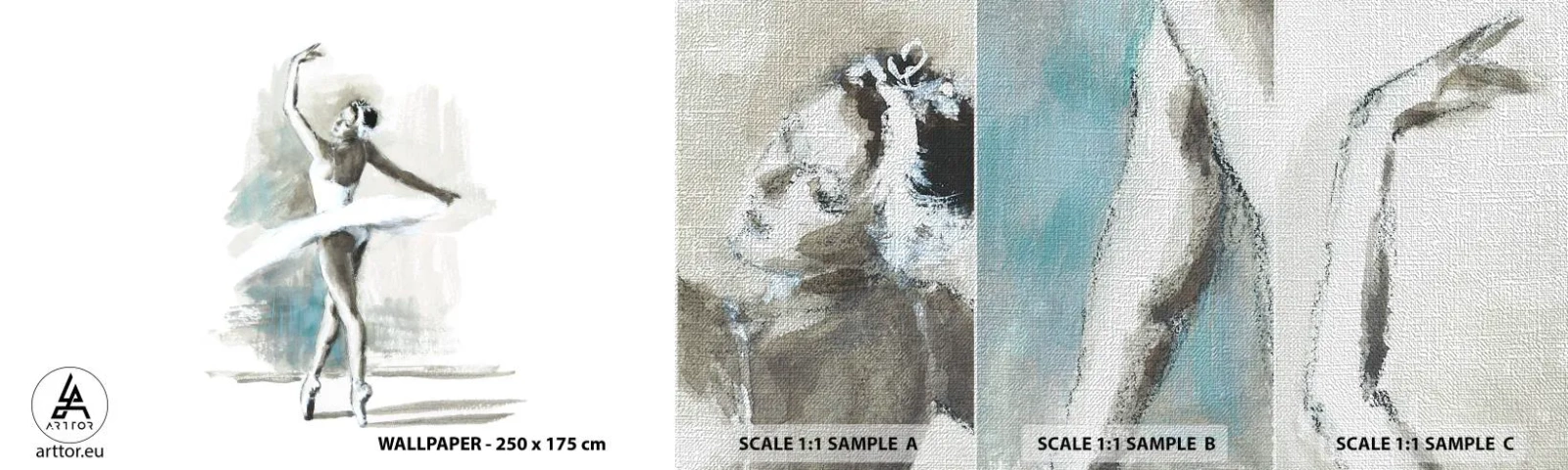 Échantillon de Papier Peint Premium Canvas - Enchantement du cygne - Ballerine, Danse, Ballet - 100x30 cm