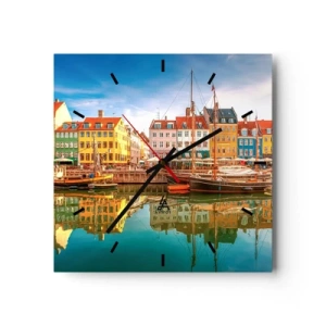 Horloge murale - Pendule murale - Maisons colorées au bord des canaux de Copenhague - 30x30cm - Aussi lisse qu'un miroir au-dessus de l'eau - Décoration murale moderne pour le salon et la chambre ARTTOR