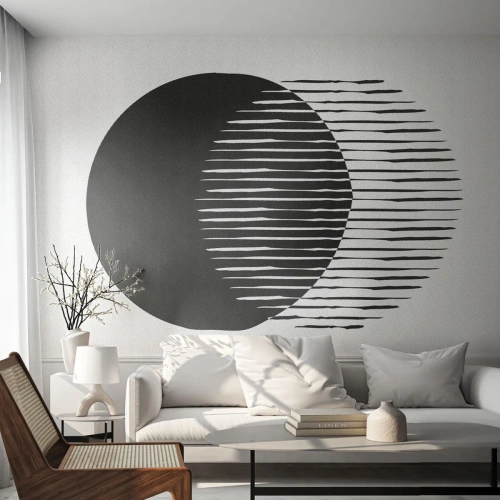 Papier Peint Photo Standard Eco - Cercle noir avec des lignes horizontales sur fond blanc - 100x70cm - Son alter ego - Décoration murale moderne pour le salon et la chambre ARTTOR