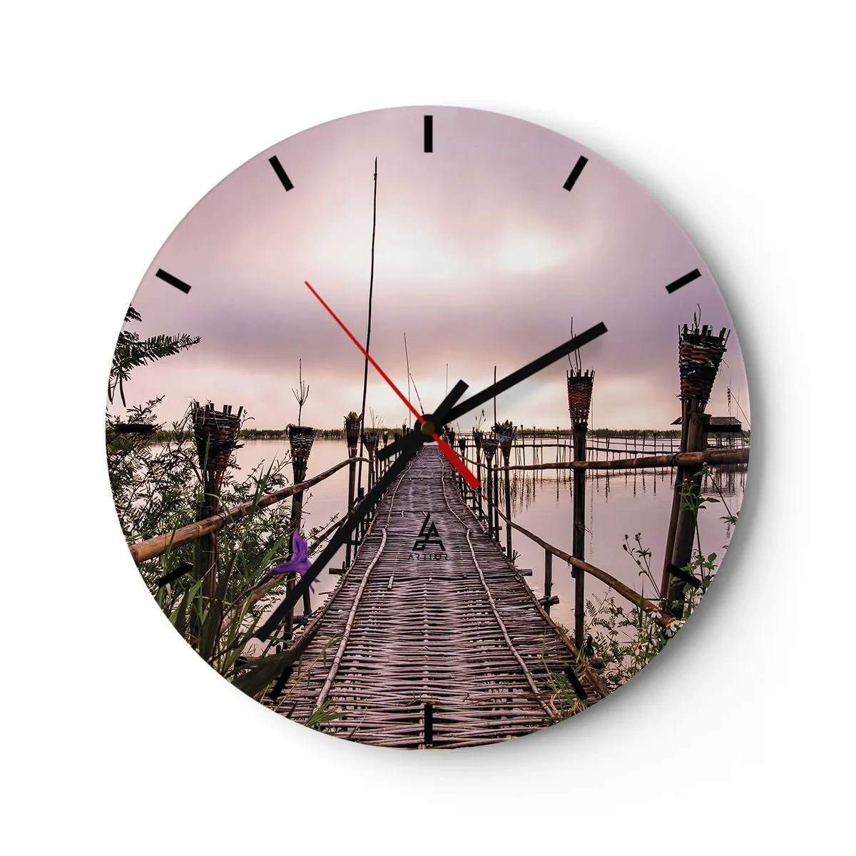 Horloge murale - Pendule murale - Un pont en bambou menant aux profondeurs d'un lac tranquille - 30x30cm - Le silence et le calme d'Asie - Décoration murale moderne pour le salon, la cuisine et la chambre ARTTOR