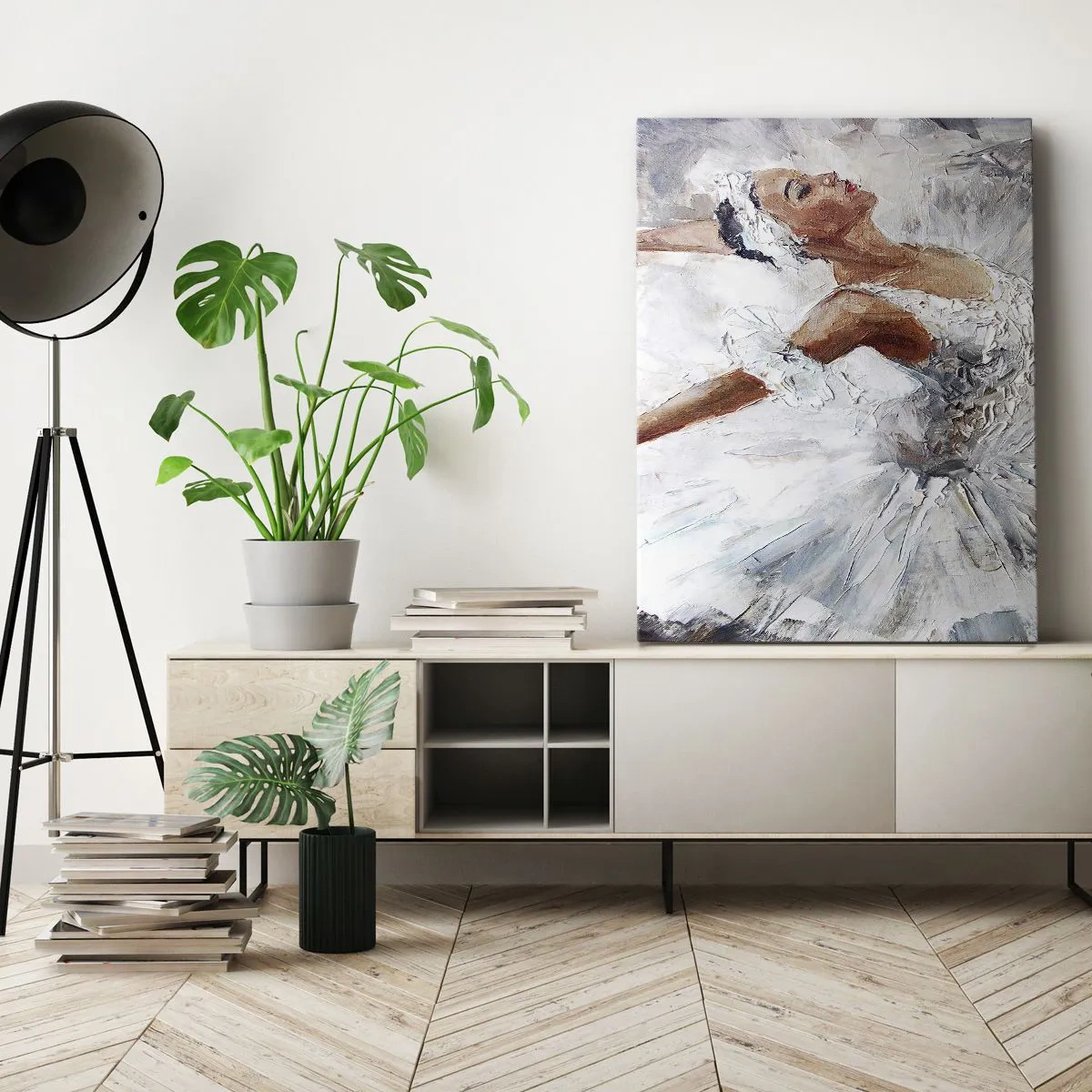 Impression sur toile - Image sur toile - Une ballerine en robe blanche dansant - 50x70cm - Délicat et léger comme du tulle - Décoration murale moderne pour le salon et la chambre ARTTOR