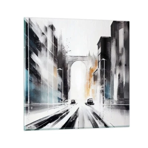 Impression sur verre - Image sur verre - Étude de ville : architecture et mouvement - 70x70 cm