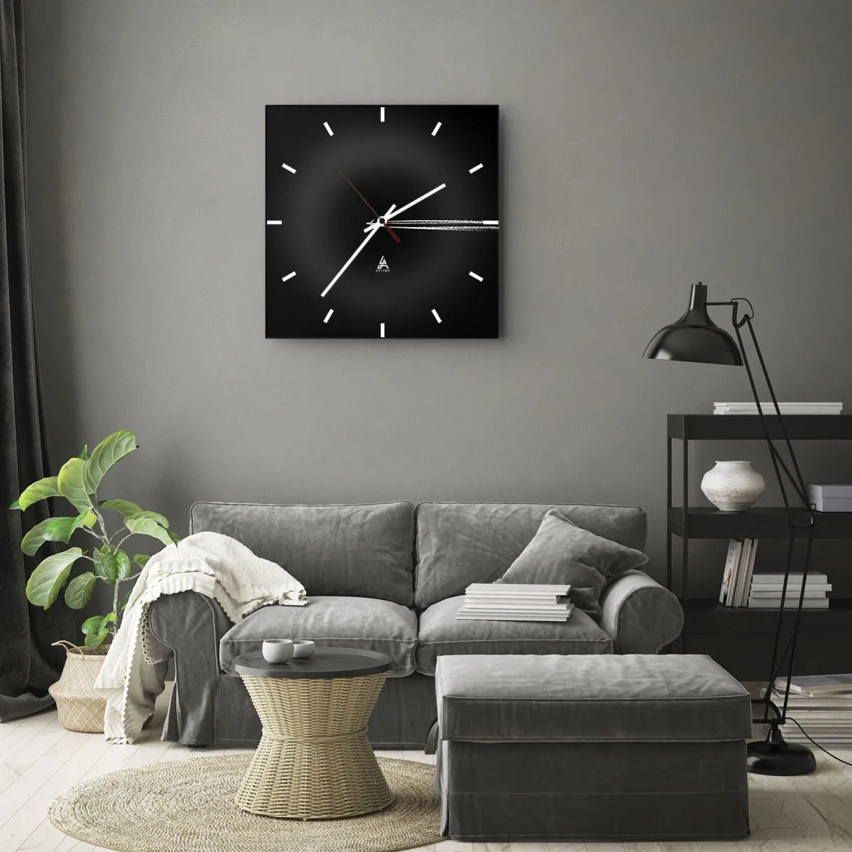 Horloge murale - Pendule murale - Un avion à réaction avec une traînée de condensation visible sur fond noir - 30x30cm - Dans une autre dimension - Décoration murale moderne pour le salon et la chambre ARTTOR