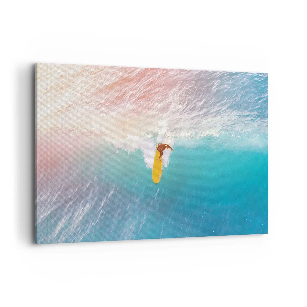 Impression sur toile - Image sur toile - Surfeur sur une vague aux couleurs pastel - 100x70cm - Le cavalier de l'océan - Décoration murale moderne pour le salon et la chambre ARTTOR