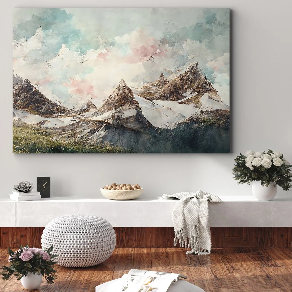 Impression sur toile - Image sur toile - Montagnes pittoresques au ciel pastel - 100x70cm - Lames de roche - Décoration murale moderne pour le salon et la chambre ARTTOR