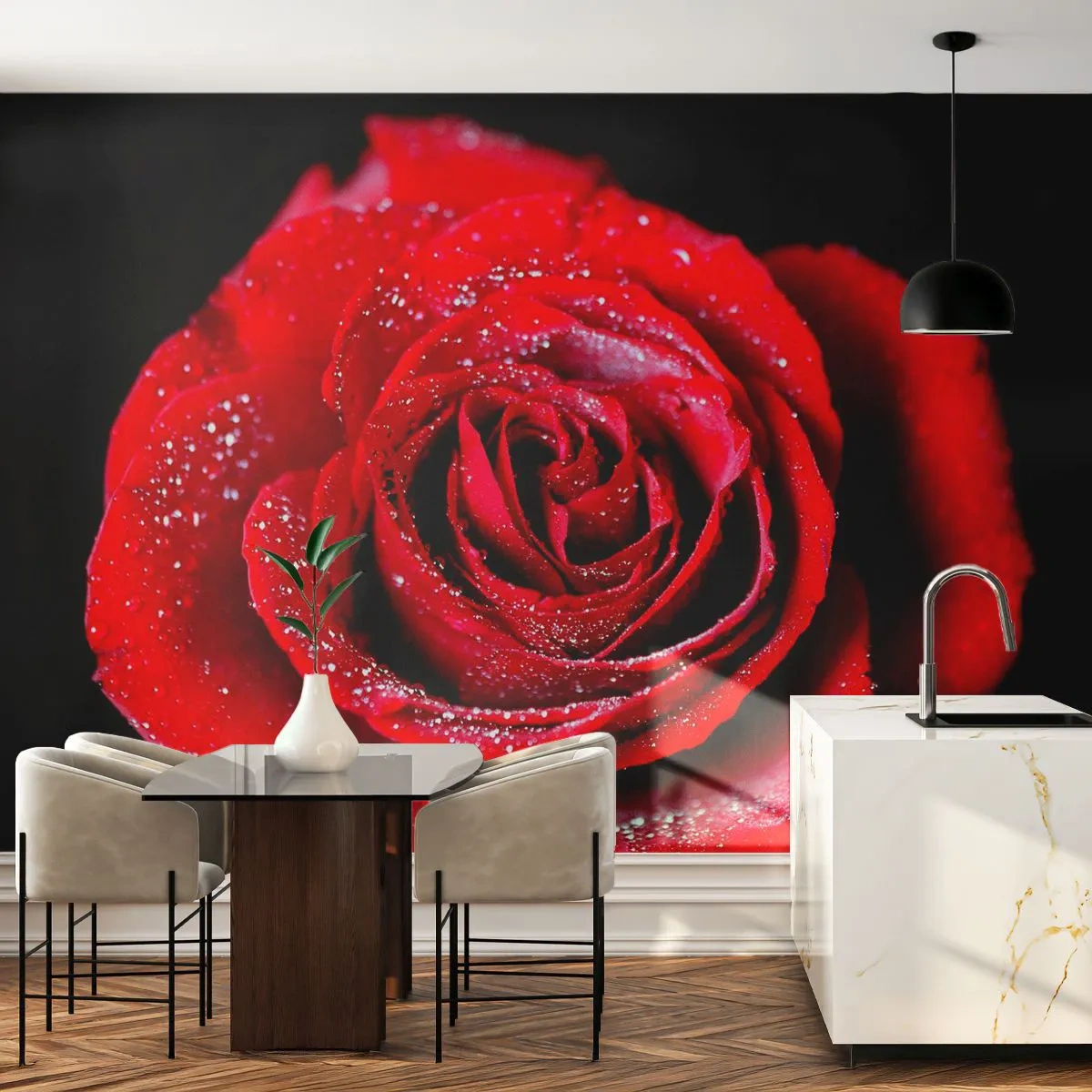 Papier Peint Photo Premium Canvas - C'est ça l'amour - Fleurs, Rose rouge, Pétales de rose - 400x280 cm