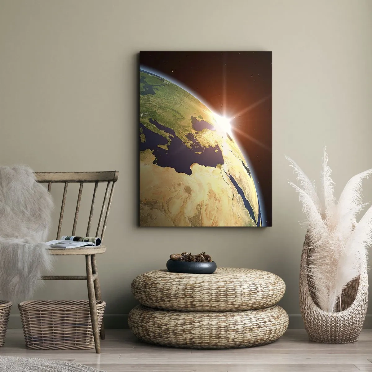 Impression sur toile - Image sur toile - Vue de la Terre depuis l'espace avec les rayons du soleil à l'horizon - 50x70cm - Lever de soleil - Décoration murale moderne pour le salon et la chambre ARTTOR