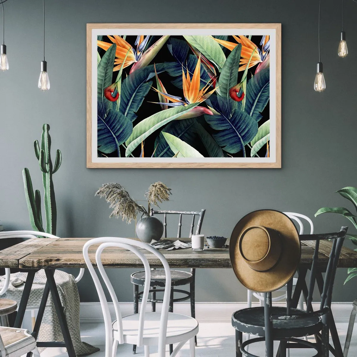 Affiche dans un chêne clair - Poster - Fleurs flamboyantes des tropiques - 91x61 cm
