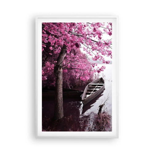 Affiche dans un cadre blanc - Poster - Dans un silence rose - 61x91 cm