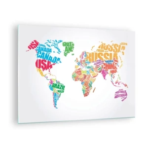 Impression sur verre - Image sur verre - Une carte du monde avec des noms de pays colorés - 70x50cm - je veux tous les rencontrer - Décoration murale moderne pour le salon et la chambre ARTTOR