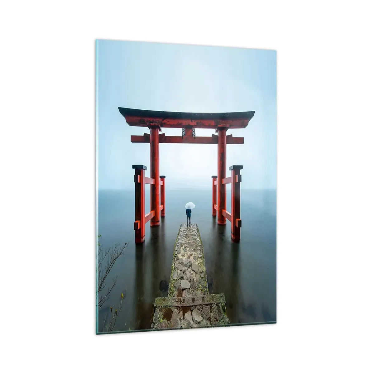 Impression sur verre - Image sur verre - Un portail torii surplombant un lac tranquille au Japon - 80x120cm - Rêverie japonnaise - Décoration murale moderne pour le salon et la chambre ARTTOR