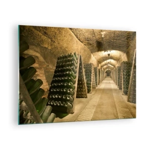 Impression sur verre - Image sur verre - Une cave avec des bouteilles de vin vieillissant en rangées - 70x50cm - L'éveil du goût - Décoration murale moderne pour le salon et la chambre ARTTOR