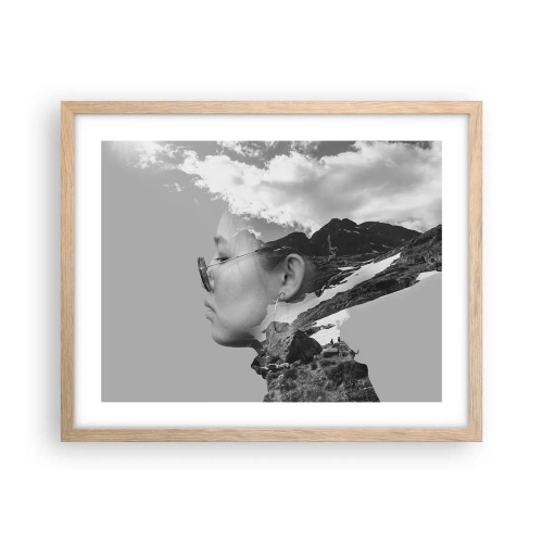 Affiche dans un chêne clair - Poster - Portrait de montagnes et nuages - 50x40 cm