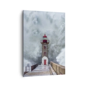 Impression sur toile - Image sur toile - Un phare entouré de vagues agitées - 50x70cm - Le rugissement des eaux, le bruit soufflera - Décoration murale moderne pour le salon et la chambre ARTTOR