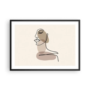 Affiche dans un cadre noir - Poster - Visage de femme minimaliste avec des taches abstraites - 70x50cm - S'écouter - Décoration murale moderne pour le salon et la chambre ARTTOR